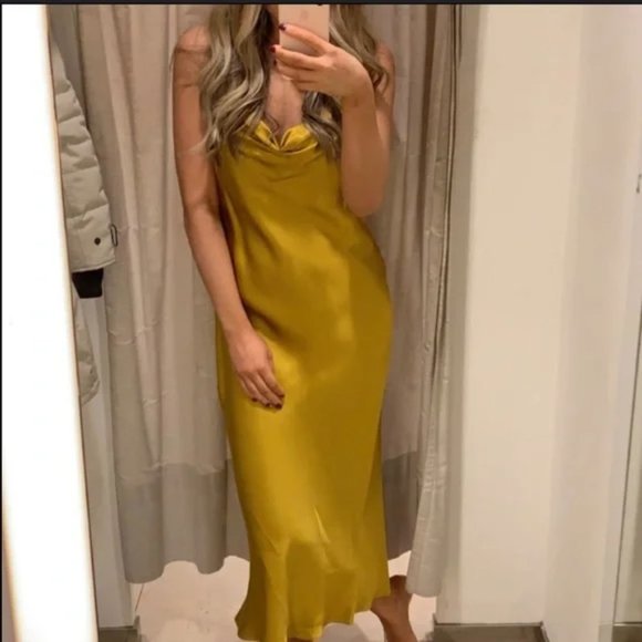 Zara Satin Cowl Neck Midi Slip Dress - Picture 4 of 11